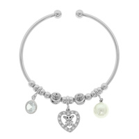 CZ BEAR HEART PEARL CHARM CUFF BRACELET